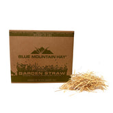 Blue Mountain Hay front bale showing 25 lb packaging and clean straw benefit