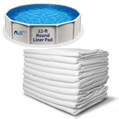 Blue Wave front view of 12-ft round liner pad showing full coverage and fit