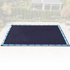 Blue Wave Arctic Armor installed over pool with cable and winch secured, demonstrating snug fit and reduced debris
