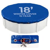 Blue Wave front view of 18-ft winter cover showing full coverage and protection