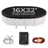 Blue Wave front view of 16x32 oval mesh cover showing secure fit and protection