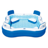 Blue Wave front view of family pool showing roomy layout and square shape for family fun
