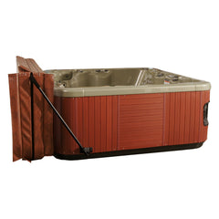 Blue Wave scale comparison beside spa showing fit for up to eight-foot wide tubs