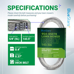 BlueStars deck belt side profile highlighting thickness and durable wrap benefit