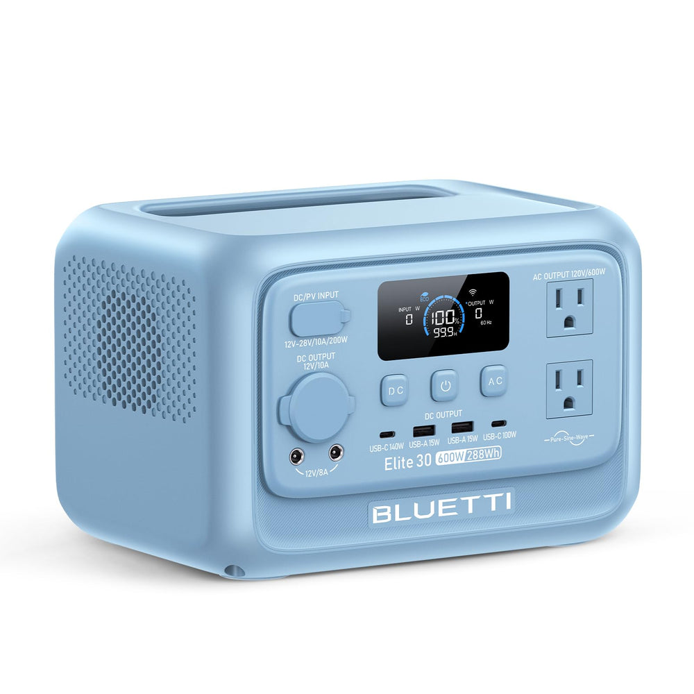 BLUETTI Elite 30 V2 front panel showing display and controls for easy monitoring