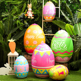 Blueweenly front view of six colorful inflatable Easter eggs for an instant festive yard