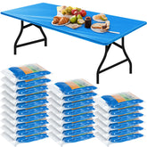 Boao front packaging showing 24 blue fitted tablecloths, fast setup benefit
