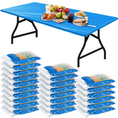 Boao front packaging showing 24 blue fitted tablecloths, fast setup benefit