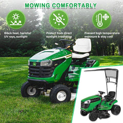 Bonbo canopy side profile on tractor providing broad sun coverage