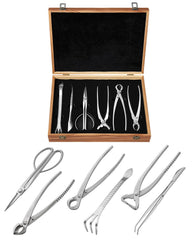 BONSYER wooden box with six stainless steel bonsai tools organized for travel and protection