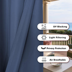 BONZER curtain hung on patio providing shelter and privacy for outdoor seating