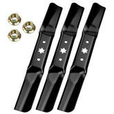 BOSFLAG front view of three packaged high-lift blades showing included nuts and labeling benefit