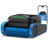 BOTLUXE front view on pool surface showing powerful suction and clean output