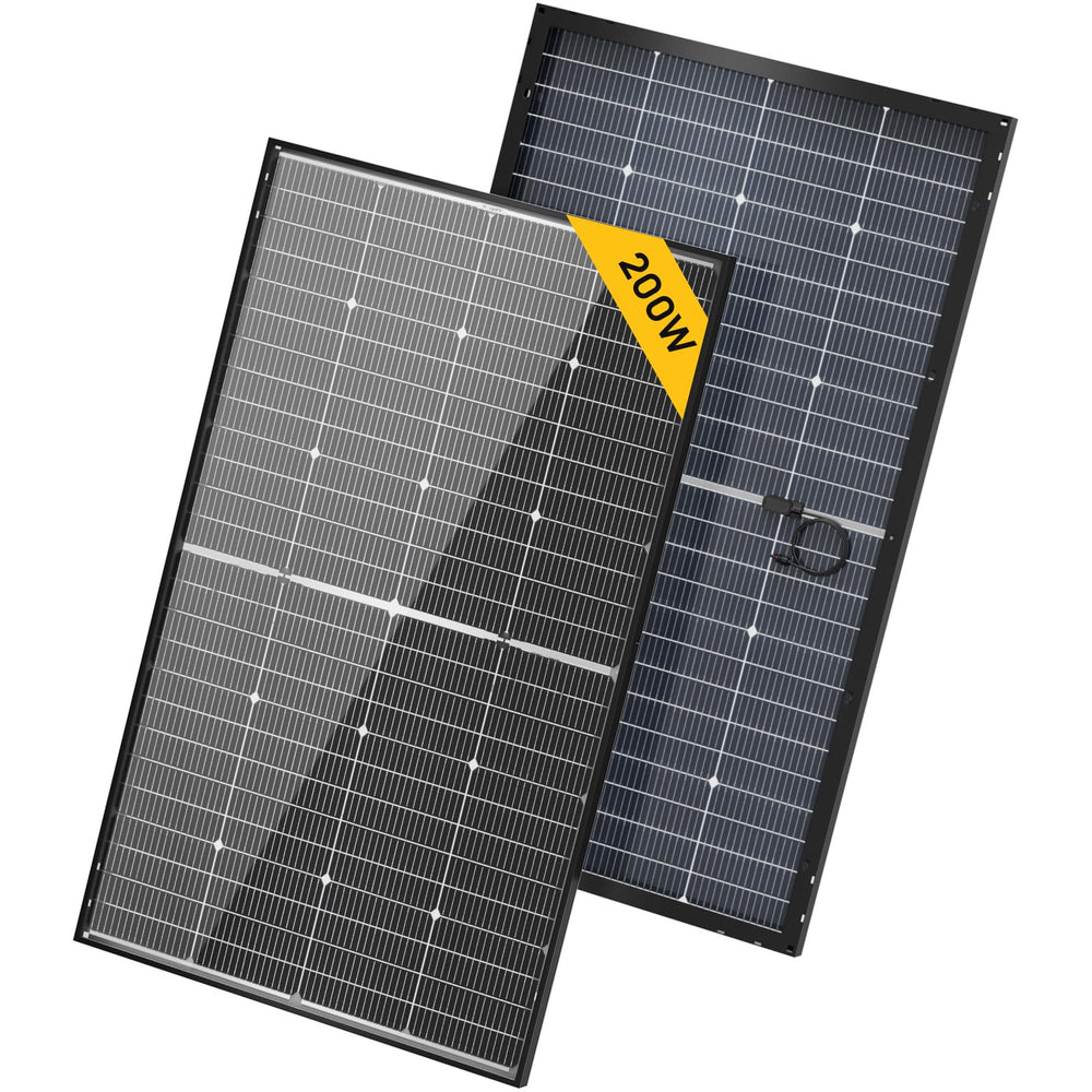 BougeRV 200W front packaging view showing high-efficiency panel benefit