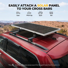 BougeRV crab mount side profile clipped to an aero crossbar for low-noise rooftop mounting