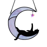 BOXCASA front view of black cat suncatcher showing moon silhouette and charm
