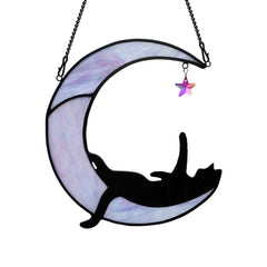 BOXCASA front view of black cat suncatcher showing moon silhouette and charm