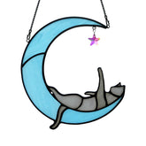 BOXCASA front view of gray cat moon suncatcher showing bright colors