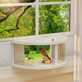 Brbecon front view attached to window showing full 180° view and unobstructed birdwatching benefit