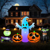 BRDJade front view of 8ft inflatable showing pumpkin ghost and cat with vibrant colors