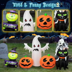 BRDJade side profile of pumpkin ghost and black cat showing playful expressions