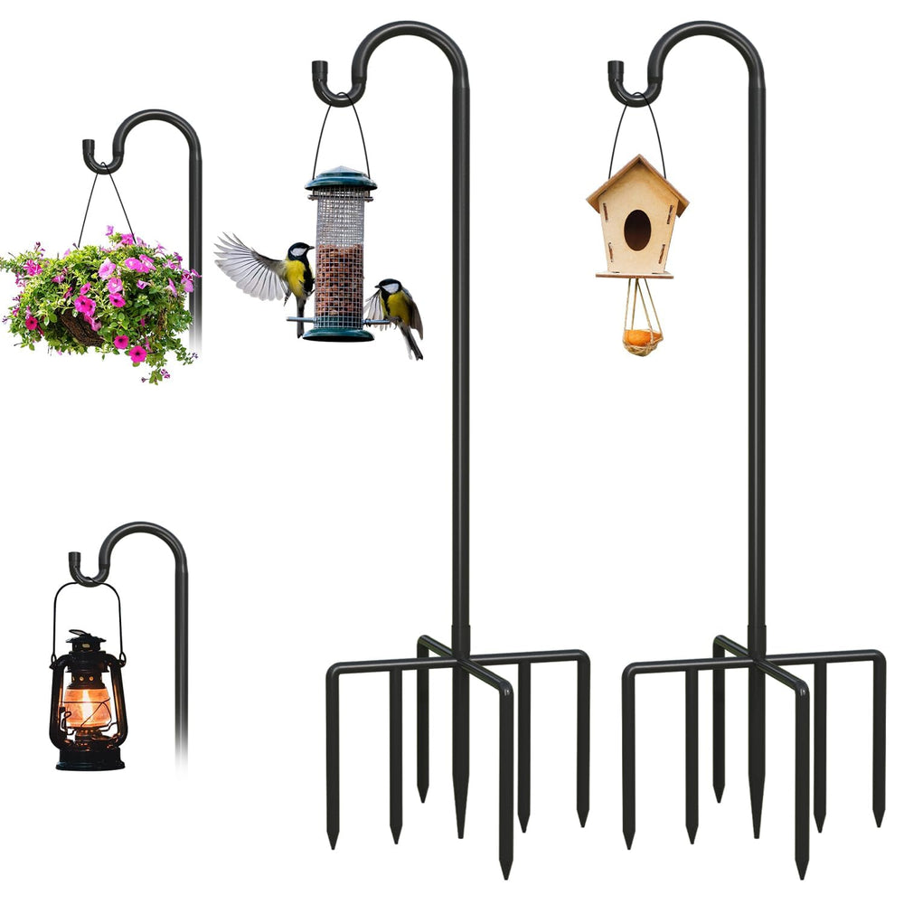 Breeze Touch front view of both shepherd hooks showing classic black finish and curved tops, durable display