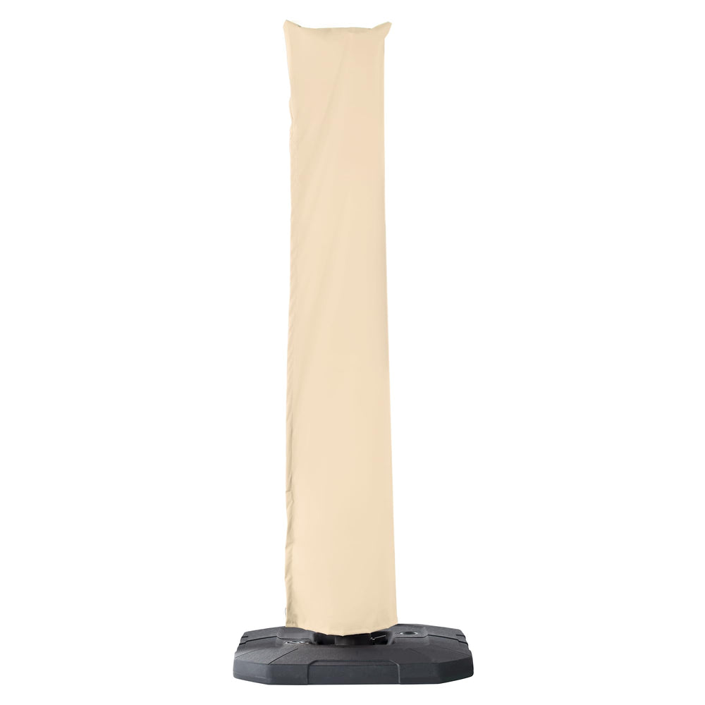 BreezyShade front view of full beige cantilever umbrella cover protecting canopy