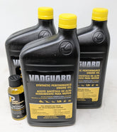 Briggs & Stratton front pack showing three 15W-50 quarts and fuel treatment, simplifies maintenance