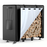 Brightown front view of firewood rack showing organized dry storage