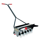 Brinly front view assembled showing compact aerator and quick maneuvering benefit
