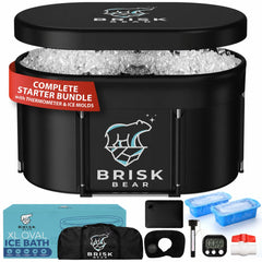Brisk Bear front view of XL oval tub showing roomy interior and cover benefit