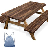 Britown front view of full 96-inch table cover showing wood pattern and neat fit