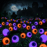 BrizLabs front view of six-pack eyeball lights showing spooky orange purple glow
