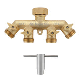 Bropury 4-way front view showing all four outlets and brass finish, durable control