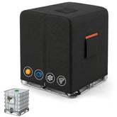 BRUXOLAY front view showing full black IBC cover protecting a 1000L tote for weather resistance