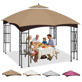 Bsteciar front view of khaki 10x12 canopy top showing full coverage benefit