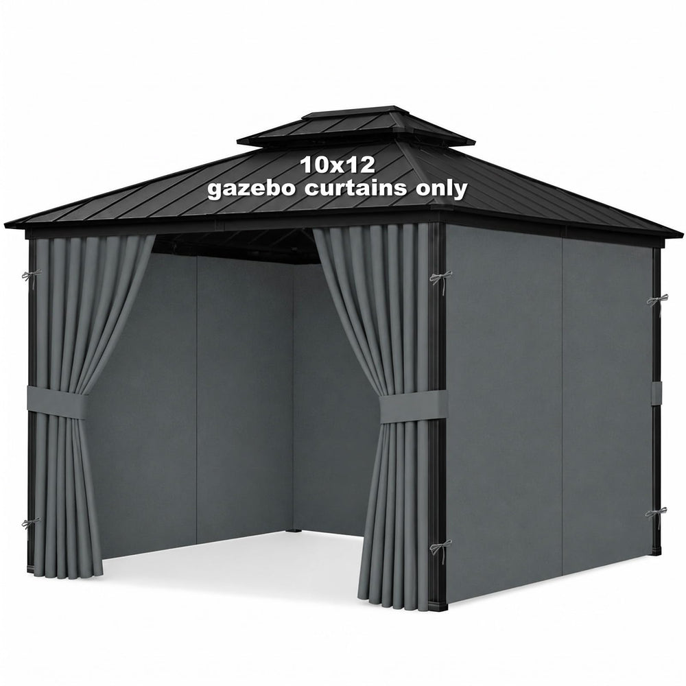 Bstge front view of packaged gray curtains showing neat folds and fit benefit