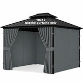 Bstge front view of packaged gray curtains showing neat folds and fit benefit