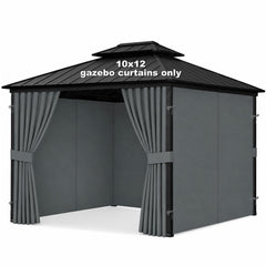 Bstge front view of packaged gray curtains showing neat folds and fit benefit