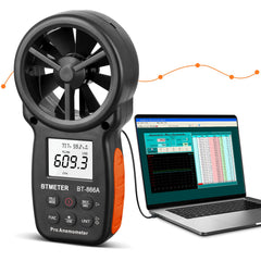 BTMETER 866A front display showing CFM and wind speed for quick readings