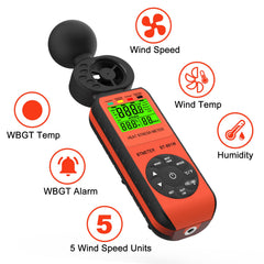 BTMETER sensor close-up revealing fan and probe for accurate wind measurement