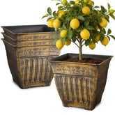 BTPLASTIK front view of antique gold planter showing vintage appeal and curb appeal