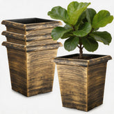 BTPLASTIK front view of vintage gold square planter showing elegant finish and curb appeal