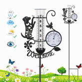 BUARO8AGA front view showing full rain gauge and puppy design for garden charm