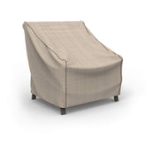Budge front view of tweed cover showing neat tailored fit and protected chair