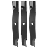 budrash front packaging showing three mower blades and fitment details, improves replacement clarity