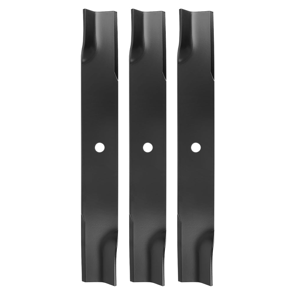 budrash front packaging showing three compatible Hustler mower blades for quick identification