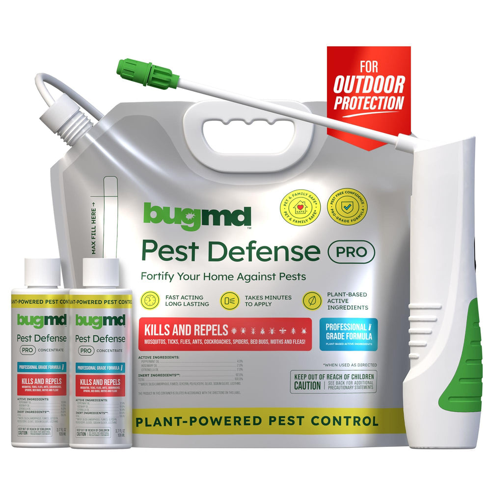 BugMD front packaging showing pest defense pro protecting outdoor spaces
