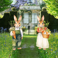 Bunny Chorus pair displayed in garden bed, creates festive spring curb appeal