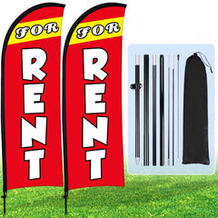 Buryeah red FOR RENT flag front view showing bold text and high visibility